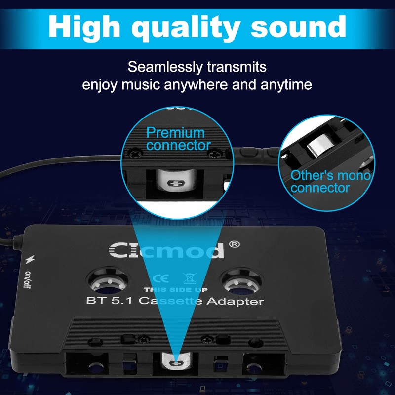 CICMOD BT 5.1 Car Cassette Adapter with Built-in Microphone Hands-Free