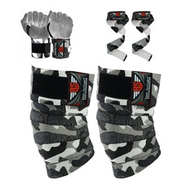 BeSmart Knee Wraps Wrist Wraps Bar Straps for Weight Lifting Body Building Gym Training Support Leg Wrist Straps R (Gray Camo, One Size) Set.