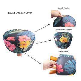 Cornasee - Funda elástica redonda otomana, funda para reposapiés, taburete de almacenamiento, protector de muebles, estilo moderno (floral, XL-redondo)