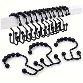 WUWYOUWL Shower Curtain Hooks, 12pcs Stainless Steel Shower Curtain Rings, Rust Proof Free Sliding Double Shower Curtain Hooks Rings for Curtain, Shower Curtains & Liners (Black)