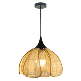 Wabi-sabi Style Pendant Lighting Rattan Light Weaving Rattan Ceiling Hanging Light Medieval style Beige Ceiling Fixture with Adjustable Cord for Dining Room Entrance hall Teahouse Restaurant