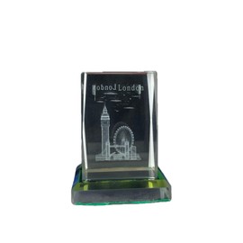 LILAJ 3D Laser Engraved Skyline Crystal Art Green Tinted Glass Ornament Featuring Iconic London Landmarks Big Ben Tower Bridge & London Eye – Perfect Home Decor, Collectible British Souvenir