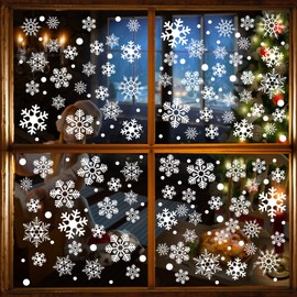 113 PCS Snowflake Window Clings, GeeRic Winter Decorations 4 Sheets Christmas Window Cling Stickers Snowflake Stickers Removable for Christmas Home Shop Party Window