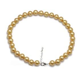 Schmuckwilli Pearl Necklace for Women - 45 cm Length with 12 mm Large Brown Round Mallorca Beads - Elegant Necklace with Shell Pearls for Any Occasion, Shell, Pearl