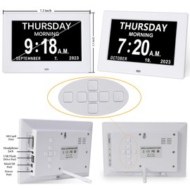 Golony 7" Large Digital Day Dementia Clock for Seniors, Medication Reminders Calendar Clock with Day of The Week, Date Time for Elderly Vision Impaired, Memory Loss, New White