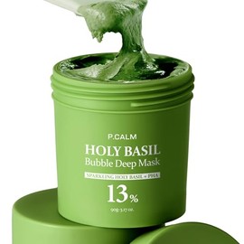 P.CALM Mascarilla Profunda De Burbujas De Albahaca Sagrada: Albahaca Sagrada Y Agua Carbonatada Para Limpiar Poros Y Puntos Negros, Arcilla Coreana Pa
