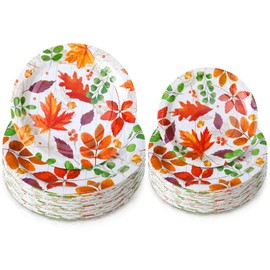 Yungyan 50 Pcs Fall Leaves Party Plates Disposable Thanksgiving Paper Plates 9 Inch 7 Inch Autumn Maple Leaf Dinner and Dessert Plate Harvest Festival Friendsgiving Fall Party Decorations Tableware