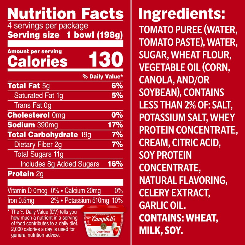 Campbell's Creamy Tomato Soup, 7 Oz Microwavable Bowl (Pack of