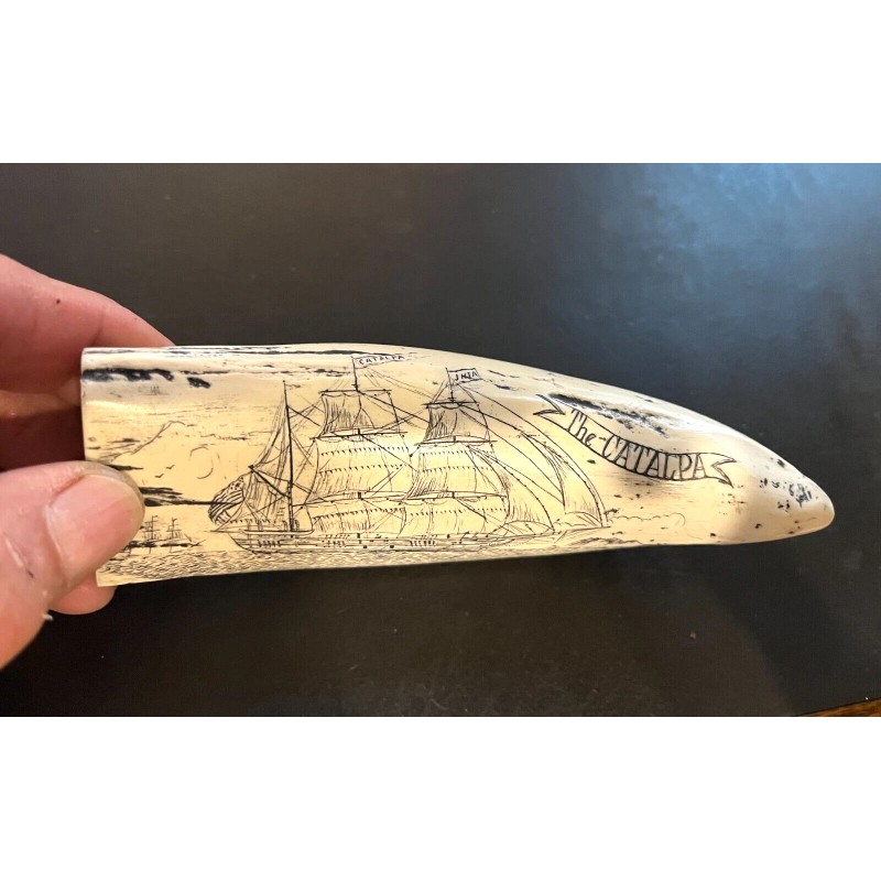 NEW !! Scrimshaw whale tooth resin REPLICA "NANTUCKET WIVES" 6"