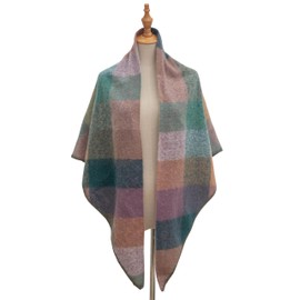 Wander Agio Women Fashion Shawl Warm Long Winter Wrap Scarves Cashmere Soft Feel Plaid Triangle Scarf Yellow Green 8