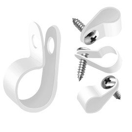 mankk 50PCS 1/2 Inch Rope Light Clips P-Style Mounting Clips Plastic Cable Clamps with Compatible Stainless Steel Pan Head Phillips Screws for Wire Management M-030-W-LS