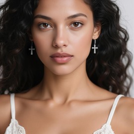 Cross Earrings for Women Sterling Silver Religious Christian Pearl Cross Dangles Earrings Jewelry Baptism Gifts for Mother Wife Friends