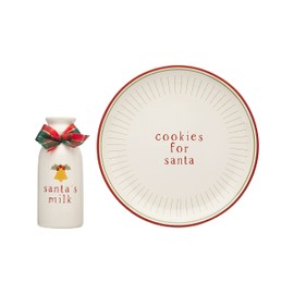 Pearhead Cookies for Santa Plate and Milk Jug Set, Ceramic Holiday Serving Dish with Milk Bottle, Christmas Eve Tradition for Kids, Santa Claus Treat Tray, Holiday Kitchen Table Décor
