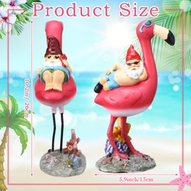 Tiangrid 2 Pack Gnome Flamingo Figurines Garden Statues Ornaments Funny Hawaii Beach Summer Gnome Reclining on Pink Resin Flamingo Garden Outdoor Yard Desk Figurines for Patio Lawn Birthday Party