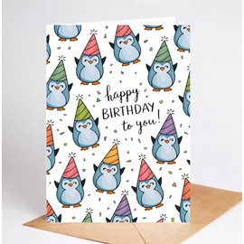 Bob22store Happy Birthday To You Card - Party Penguins Happy Birthday Card - Cute Animal Card - Cute Penguins Birthday Card For Him - Her - Greeting Card For Animals Lover