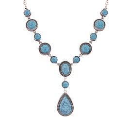 MINACHI Bohemian Created Turquoise Beaded Y-Necklace, Turquoise-toned Pear-shaped Pendant, Dainty Elegant Jewelry for Women