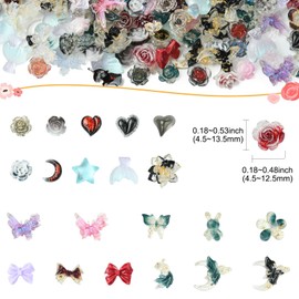 Ornazy 200 cabujones coloridos de resina 3D para uñas, lindo, pequeño, parte trasera plana, accesorios de arte, decoración de uñas mixtas de mariposas y flores para decoración de uñas