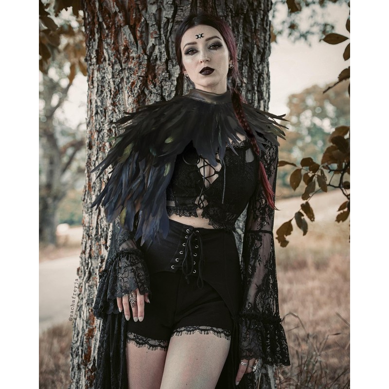Homelex Gothic Real Black Feather Cape Shawl Shoulder Wings Choker