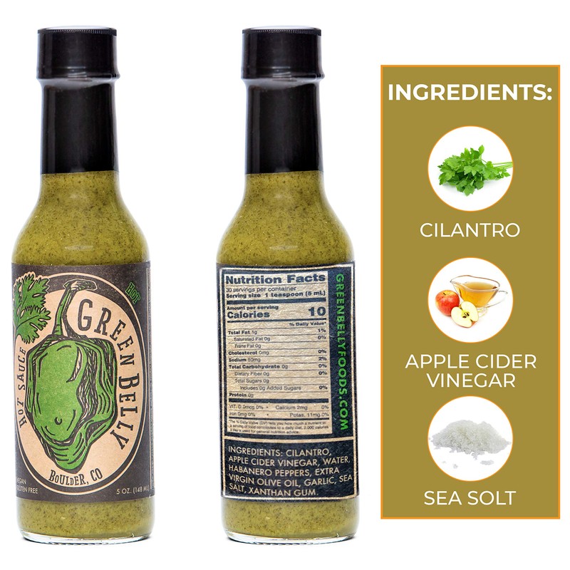 Green Belly Hot Sauce: uses Cilantro, Habanero, Garlic & Organic