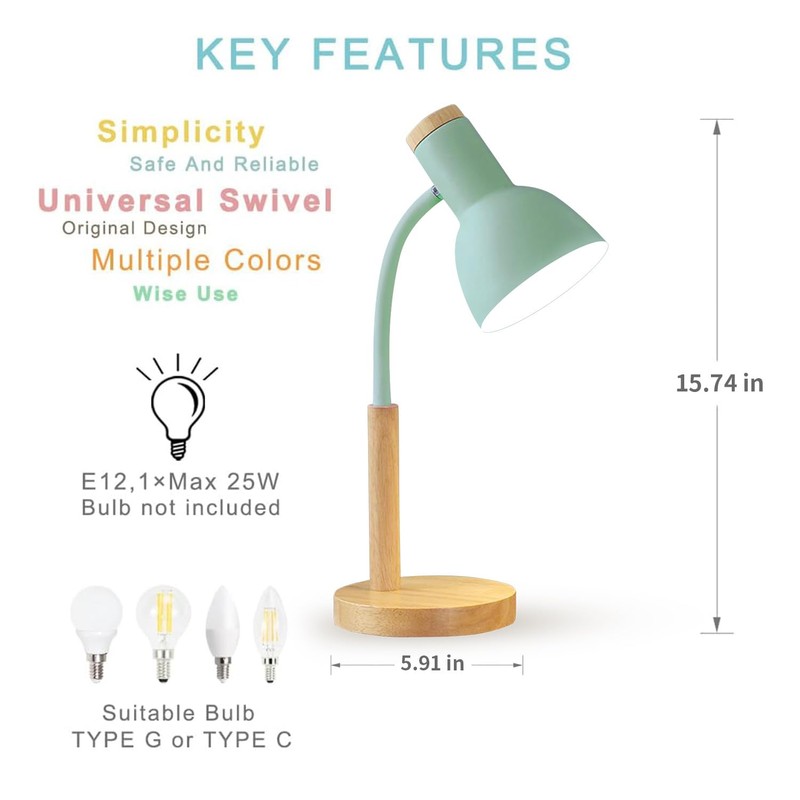 OKSANO Desk Lamp, LED Reading Lamp in Classic Wood Design,