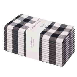 PurpleEssences Buffalo Plaid Cloth Napkins - Mitered Corners - Spring Summer Easter Gingham Check Dinner Napkin - Set of 12-100% Cotton - 18x18 Inch - Reusable Washable - Black and White