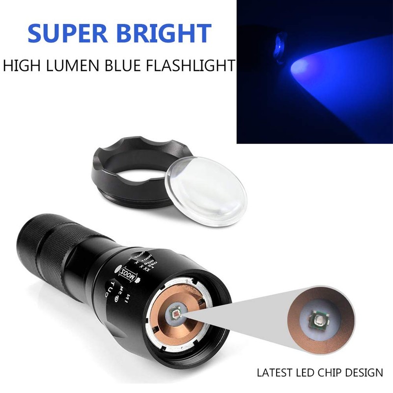 2 Pcs Single Mode Blue Light Flashlight Long Range LED