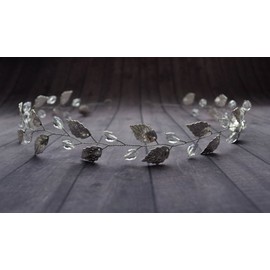 Aukmla Wedding Leaves Crown Headpiece Jewelry Bridal Hairpiece for Women and Girls, Silver Color