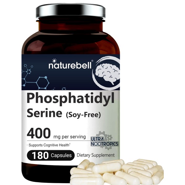 Double Strength PhosphatidylSerine 400mg Per Serving, 180 Capsules, Soy Free, Derived from Sunflower Lecithin, Supports Cognitive Health and Brain Function, Phosphatidylserine Matrix, Non-GMO