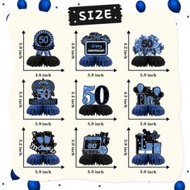 INNORU 50th Anniversary Table Honeycomb Centerpieces, Cheers to 50 Years Party Table Toppers 50th Birthday Party Decoration Supplies Happy Anniversary Table Centerpieces 9 PCS Blue