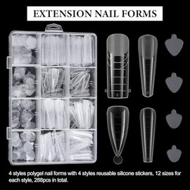 SUTOKAKA Kit de 288 Piezas de Moldes para Uñas de Polygel, 4 Estilos, Reutilizables, Cobertura Total, para Extensión de Uñas, con Doble Molde Y 4 Esti