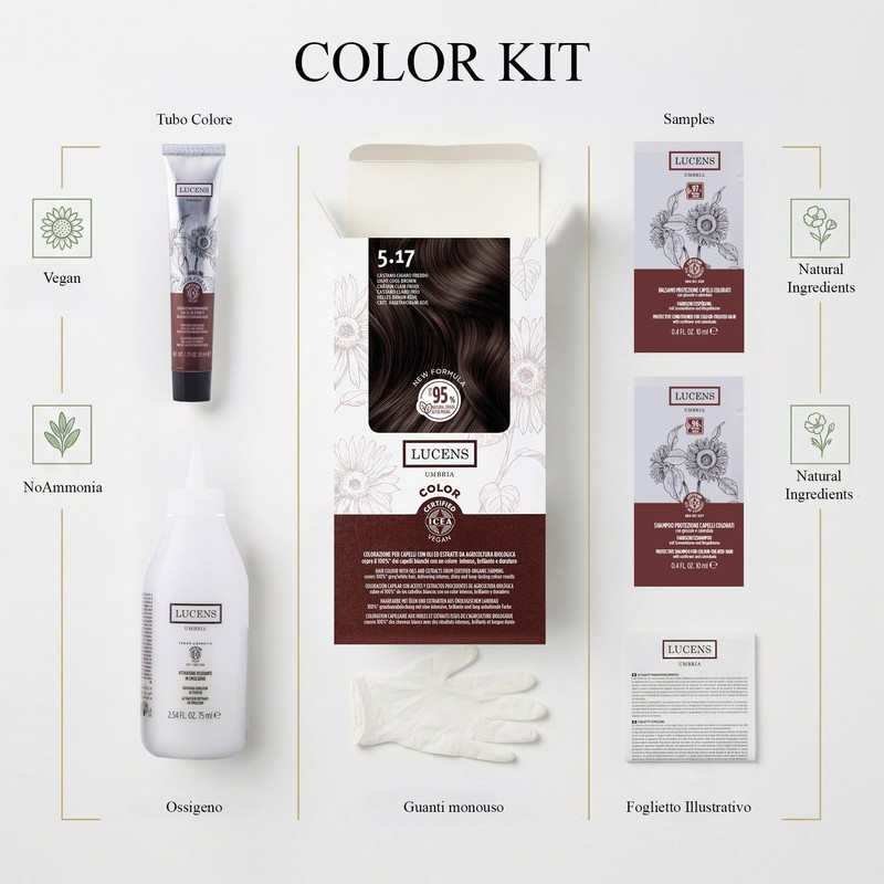 Lucens Umbria Color Kit 5.17 Castano Chiaro Freddo Senza Ammoniaca
