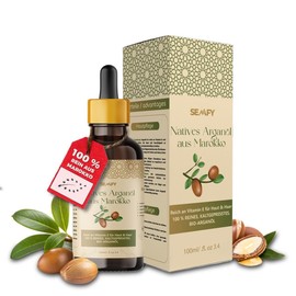 SEMFY Rich Argan Oil for Healthy Skin and Hair - 100% Natural Care from Morocco, 100 ml Cold-Pressed Organic Moroccan Oil, Organic and Vegan Hair Oil without Silicones and Parabens for All Skin Types
