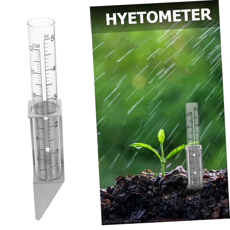 Sosoport 1set Lawn Rain Gauge Stainless Steel Rack Accurate Precipitation