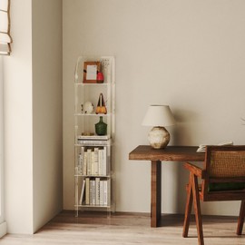 CRTERICX 5-Tier Acrylic Arched Bookcase, Square Legs, 13.8''W x 11.8''D x 59.6''H, Clear Narrow Bookshelf for Small Space, Unique Book Shelves for Home Office, Living Room, Bedroom, Modern