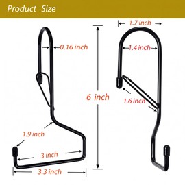 ANIASOM 6 Inch Large Closet Rod Hooks with Safety Buckle, Unique Twist Design, Purse Hooks for Max 1.3 Inch Closet Rod. Hanging Clothes, Purse, Kitchen Utensils, Pots. (Black, 6 Pack)