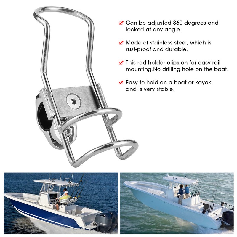 Fishing Rod Rack Stainless Steel Rail Mount Pole Bracket Support