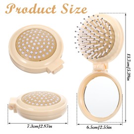 Mini Brush with Mirror Hair Brush with Mirror Travel Hair Brush with Small Mirror Mini Hair Brush and Mirror Combo Round Mini Compact Massage Comb for Purse (Beige)