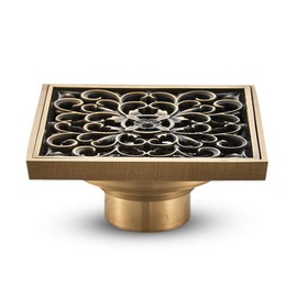 KUNGYO Vintage Bathroom Floor Drain Flower Carved with Brass - Square Antique Drain for Toilets Garden 10x10cm