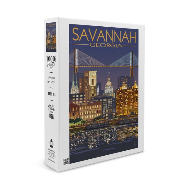 Savannah, Georgia at Night (1000 Piece Puzzle, Size 19x27, Challenging Jigsaw Puzzle for Adults and Family, Made in USA)