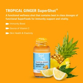 Sol-ti Organic Tropical Ginger SuperShot Drink, Aids in Collagen Production and Promotes Skin Elasticity, SuperFood, Cold-Pressed Fruit Juice Blend, 12 Pack (2.1 Fl oz)