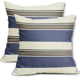 Aytipun Navy Blue Striped Pillow Covers 16x16 Set of 2 Modern Blue Brown Boho Stripe Pattern Cream Print Decorative Outdoor Pillowcases Farmhouse Throw Cushion Case Decor for Home Couch Sofa Bed