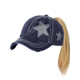 Gorra de béisbol ajustable con diseño de estrella brillante, ideal para que uses con tu rodete o cola de caballo, de C.C., Marino, Talla única