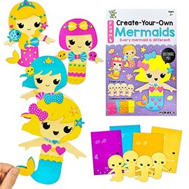 VKPI 4 Pieces EVA Foam Art Crafts Gift Kit, Creative Make Your Own Mermaids, Cartoon 3D Sticker Puzzle Game for Kids Crafts Ages 4+ Toddler, Preschool Learning Toy for Birthday Party Favor Supplies
