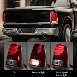FIONE - FOR Dodge Ram 1500 Tail Lights Assembly 2013-2018, Ram 2500 & 3500 Tail Light 2014-2018 New Upgrade LED Rear Light with Bulbs, Clear&Red Lens Chrome Passenger Right Side 68093078AC CH2801203