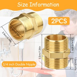 2 Pcs 3/4" Male to 3/4" Male,Thread Brass Hex Nipple Connector,Hex Nipple Pipe Fittings,Straight Pipe Hex Fitting G3/4 x G3/4 Male Thread Connector for Pipe Connecting Conversion