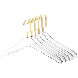 Quality Clear Acrylic Lucite Coat Suit Hangers – 5-Pack, 15" Junior Size, Stylish Clothes Hanger with Matte Gold Hooks - Coat Hanger for Dress, Suit - Closet Organizer Junior Hangers (Matte Gold, 5)