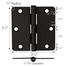 Design House 181388 1/4" Radius Steel Door Hinge Door Hardware Door Hinges for Interior Doors, 3-1/2" x 3-1/2", Oil Rubbed Bronze, (Pack of 10)