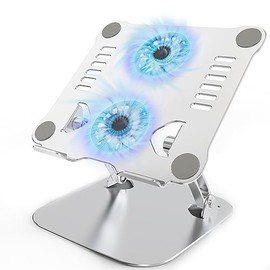 PHOCAR Soporte para Laptop con Ventilador, Base para Laptop de Aluminio Ventilación Silenciosa, Enfriador de Laptop Ergonómico y Ajustable Altura, Com