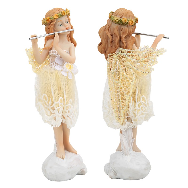 Flower Fairy Playing Flute Figurine Elegant Angel Statue Resin Desk