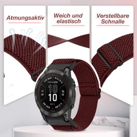 XANS Elastic Bracelet Compatible with Garmin Fenix 8 51 mm/Fenix 7x/7x Pro/Fenix 6x/6x Pro/Fenix 5x/5x Plus/Fenix 3/3 HR, 26 mm Nylon Watch Strap for Garmin Enduro 2/Instinct 2X/Descent MK1/MK2